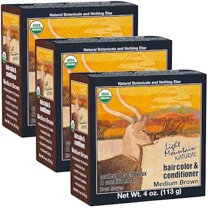Light Mountain NATURAL HAIR COLOR & CONDITIONER, MEDIUM BROWN, 4 OZ (113 G) (PACK OF 3) - Image 1